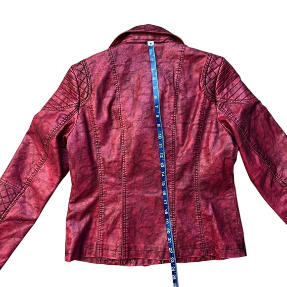 NEW Giolshon Retro Style Red Faux Leather Moto Jacket - Size Large - Picture 16 of 16